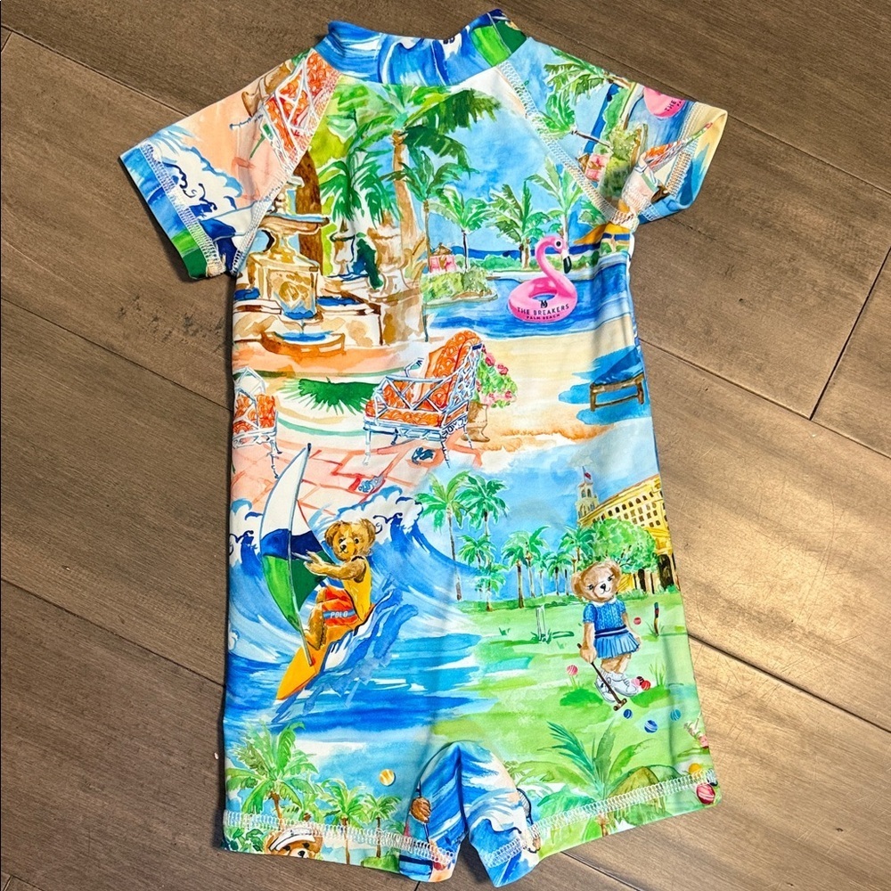 Ralph Lauren Polo Bear Tropical Resort Baby Rash Guard Swimsuit 3-6M